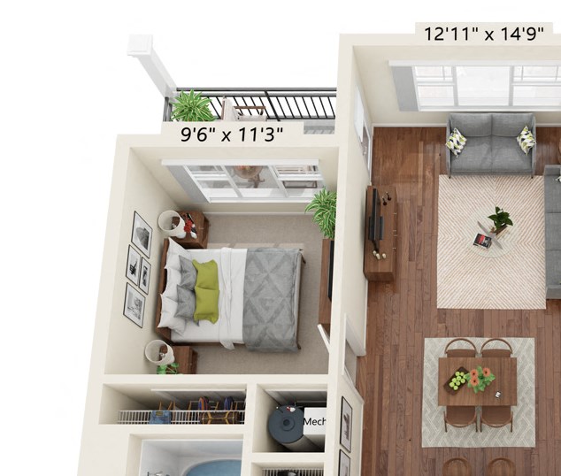 Preserve at Peachtree Shoals_3D_2 Bedroom Floor Plan